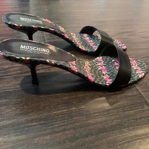 Moschino black slip-on kitten heels